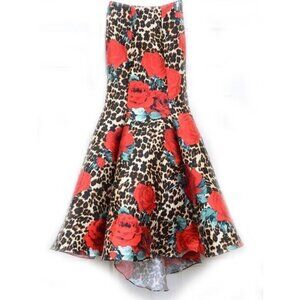 Windsor Retro Rockabilly Prom Leopard Red Roses 1950s-Inspired Hi Low Dress NWT